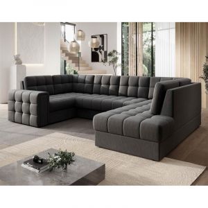 Bestmobilier - Nappa - canapé panoramique d'angle gauche 7 places convertible avec coffre en velours