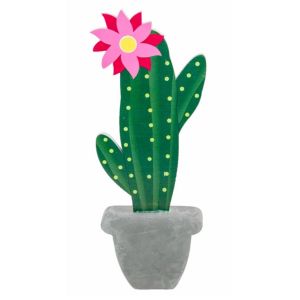 Ruedelafete Petite Déco Cactus et fleur bois sur socle pot effet ciment 20cm