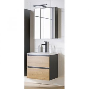 AC-D&eacute;co Ensembles salle de bain - Ensemble meuble vasque + Armoire miroir - 60 cm - Monako Grey Oak Beige