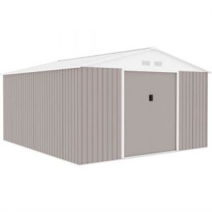 Abri de jardin en métal 12 99 m² 340 382 210 cm Kit d ancrage inclus Taupe Gris