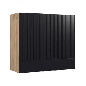 Meuble de cuisine haut vitré Fame-Line, 80cm, Noir rayé, Chêne de force doré, Vicco