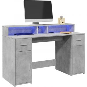 Image de VidaXL Bureau et lumières led gris béton 140x55x91cm bois d'ingénierie
