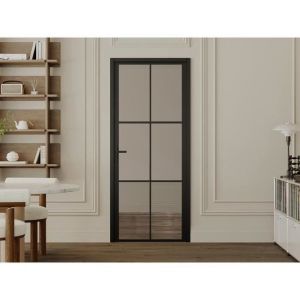 Bloc porte réversible en aluminium et verre trempé fumé - H204 x L73 cm - Noir - SEROTO