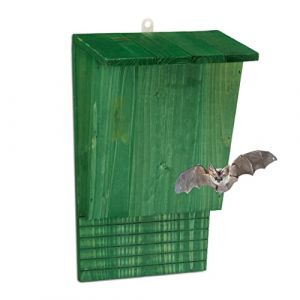 Relaxdays Abri à chauves-souris, large refuge pour chauvesouris, HxLxP : 37 x 22 x 12,5 cm, nichoir, bois, vert