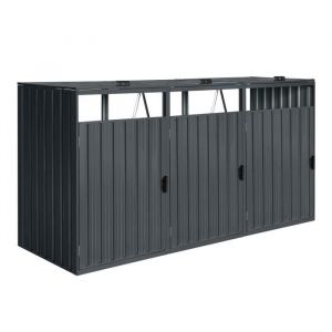 Axi Owen Cache Poubelle Métallique Anthracite/Acier Galvanisé Résistant aux Intempéries - Abri Poubelle pour 3 conteneurs - Max. 240L/720L - Abri