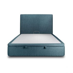 Lit coffre 180x200cm avec tête de lit tapissier Bouclette Bleu - Hauteur totale : 39cm