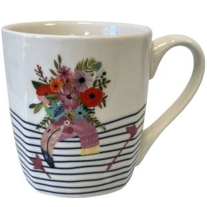 Image de Enesco Tasse en céramique Blanche rayée Flamand Rose en coffret cadeau