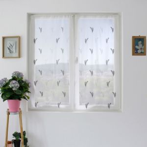 Image de Home maison Homemaison - Paire de vitrages aux broderies bicolores Gris clair 60x160 cm - Gris clair