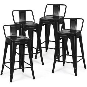 Coast Set de 4 tabourets de bar - M&eacute;tal - Noir - Pieds antid&eacute;rapants - 43 x 43 x 79 cm