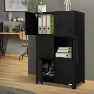 Ml-design - Armoire de Bureau Noir, 75x40x120 cm, Acier, Armoire de Classement sur 4 Pieds, Vestiaire à 6 Portes, 3 Compartiments Intérieurs, Espace