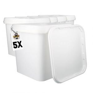 Fixedbyu - 5x Seau en plastique avec couvercle, pp, carré, blanc, qualité alimentaire 5,4 l