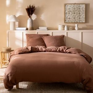 Matt & Rose Housse de couette unie en coton Chocolat 260x240cm