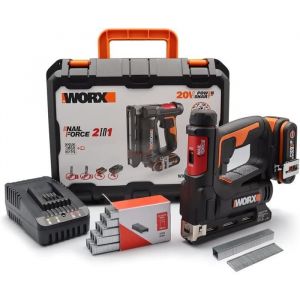 Worx Agrafeuse / Cloueuse de finition sans fil 20V - 2Ah- WX843 (Livree avec batterie et chargeur, agrafes type 53/clou de