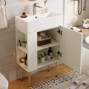 Meuble de salle de bain avec vasque 55 cm, meuble vasque, armoire de salle de bain, 55&times;31&times;91cm, MDF, blanc