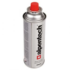 Cartouc de gaz 400ml Alpentech, certificat : Pi 0875, conforme &agrave; EN417, isobutane, plage de fonctionnement 10&deg;c &agrave; + 40&deg;c, IK300