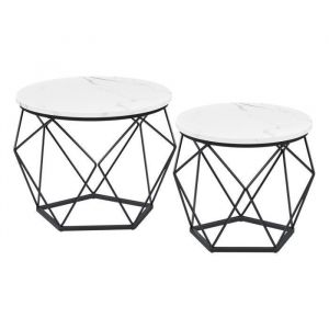 Image de Table basse ronde lot de 2 cadre en acier blanc noir