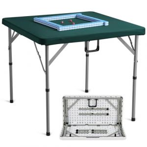VEVOR Table de Mahjong avec Jeu de Tuiles, Table de Jeu de Cartes Pliante pour 4 Joueurs, avec 144 Tuiles Majiang et 3 Dés, Table de Dominos Portable avec Poignée de Transport, pour Puzzles Poker