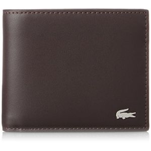 Lacoste Portefeuille en cuir marron fonc&eacute; &agrave; porte-monnaie