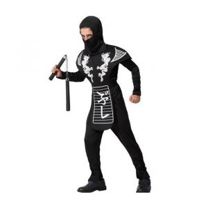 Atosa | Déguisement de ninja pour garçon | Combinaison complète avec gilet, t-shirt, pantalon et cagoule | Noir et blanc | Idéal pour le carnaval et l’Halloween | 5-6 ans