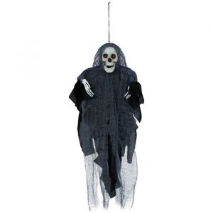 FIESTAS GUIRCA | Suspension Squelette avec Robe (40 cm) - Décoration d'Halloween pour Fêtes de Terreur et Célébrations de Squelettes - Idéal pour Ambiances Effrayantes et Scénarios de Peur - Gris Noir