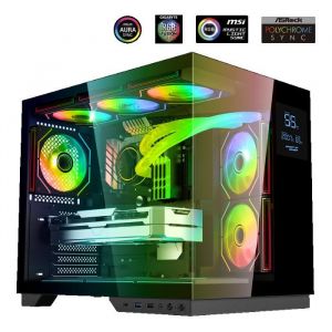 Spirit of Gamer Boîtier PC Gamer - VIPER CRX DARK - Écran LCD - Refroidissement ARGB - Design en verre trempé