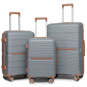 Set de 3 Valises (55/66/76cm) Ultra Léger Valises de Voyage en Polypropylène Légere à 4 roulettes avec Serrure TSA Intégré, Crème