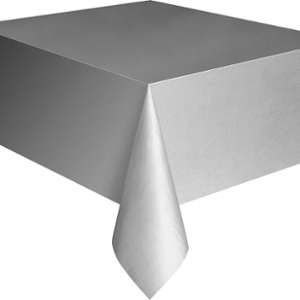 Nappe rectangulaire en plastique argent (137 x 274 cm)