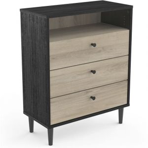 Image de Pegane Commode meuble de rangement coloris chêne kronberg / noir - longueur 60 x profondeur 28 x hauteur 75 cm