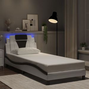 VidaXL Cadre de Lit avec Lumières LED, Lit Rembourré avec Coussin, Lit Simple, Lit Adulte Chambre, Moderne, Blanc Noir 80x200 cm Similicuir
