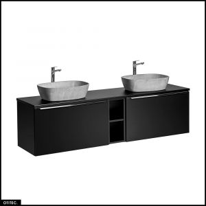 Set de meubles sous vasque - 180 cm - avec 2 Vasques &agrave; poser et Plan - BOLD BLACK