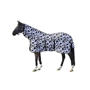 HKM 155 cm, Noir et blanc 9112: Couverture anti-mouches Modèle vache avec col long réglable et fermetures frontales