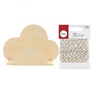 Youdoit Etagère murale bois Nuage 42 x 28 cm + Ficelle dorée & blanche 15 m