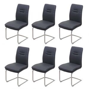 6x chaise de salle à manger MENDLER HWC-H70 tissu textile acier brossé gris foncé