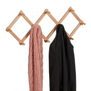 Relaxdays Portemanteau en Bois, Rangement réglable, 10 Crochets, pour Vestes, Support Pliable, patères, Nature