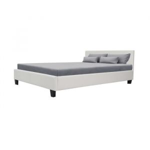 Image de Lit adulte 140 x 190 cm Simili blanc Sommier inclus KANSAS