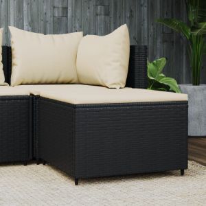 VidaXL Repose-pied de jardin avec coussin noir résine tressée Black and cream