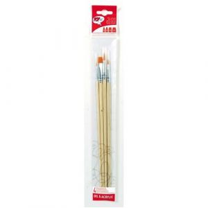 POCHETTE 4 PINCEAUX MANCHE LONG PLAT + ROND - POLY D - 100% bois FSC