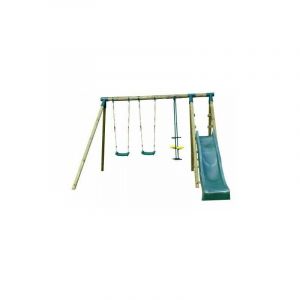 Image de Chalet et Jardin Portique en bois COMANCHE - 1 toboggan + 2 balançoires + 1 vis à vis