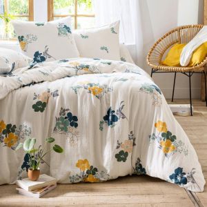 Drap plat blanc &eacute;cru en gaze de coton OLIVIA