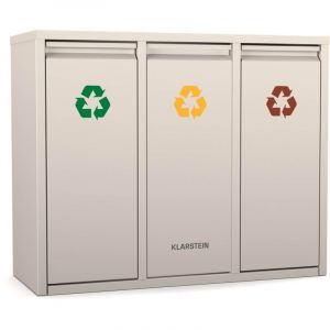 Klarstein Ordnungshüter 3 poubelle de tri sélectif - 45 l, 3 bacs amovibles 15 l, acier inoxydable, système anti-odeurs, montage mural, poubelle de
