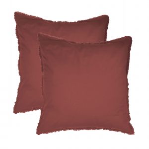 Matt & Rose Set de 2 taies d’oreiller unies finition à franges Lie De Vin 65x65cm