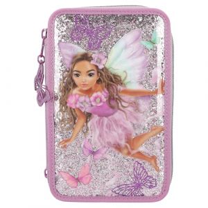 Depesche 12775 TOPModel Fairy Love 3 Compartiments remplie en Mauve avec Motif de modèle et Papillons, Trousse Crayons de Couleur, règle, etc, 0012775, Multicolor