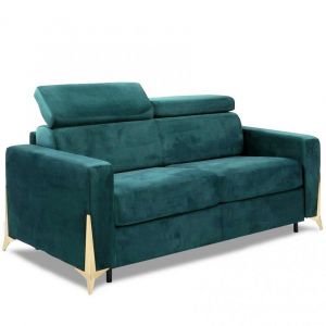 Italian Spirit Canapé convertible express 160 ROCHELLE matelas 20 cm sommier métal velours Velluto vert menthe