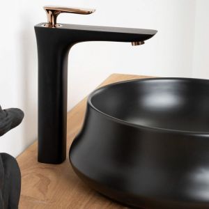 Wanda Collection Robinet mitigeur pour vasque à poser Glomma noir et or rose