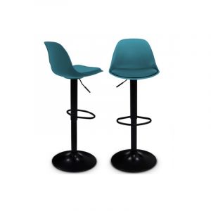 Idmarket Lot de 2 tabourets de bar karl design bleu canard pied noir - Bleu