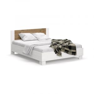 Lit king size en bois avec sommier "Markos" - Marron/Blanc - 180 x 200 cm