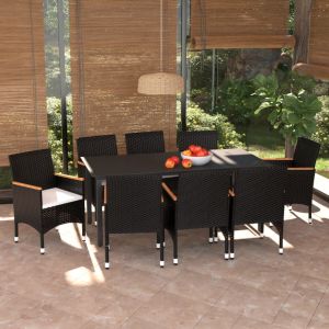 VidaXL Mobilier ¿¿ D?Ner De Jardin Et Coussins 9pcs R¿¿Sine Tress¿¿E Noir