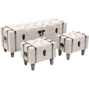Image de Ensemble de bancs de rangement 3 pcs Bois massif et acier The Living Store Blanc