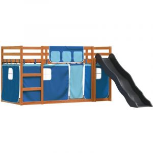 VidaXL Lit superpos&eacute; avec toboggan et rideaux bleu 90x200 cm, lit, cadre de lit, lit superpos&eacute; bas, meuble de chambre &agrave; coucher, lit superpos&eacute; double