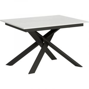 Table extensible 90x120/180 cm Ganty Frêne Blanc - chant de la même couleur que le piètement Anthracite